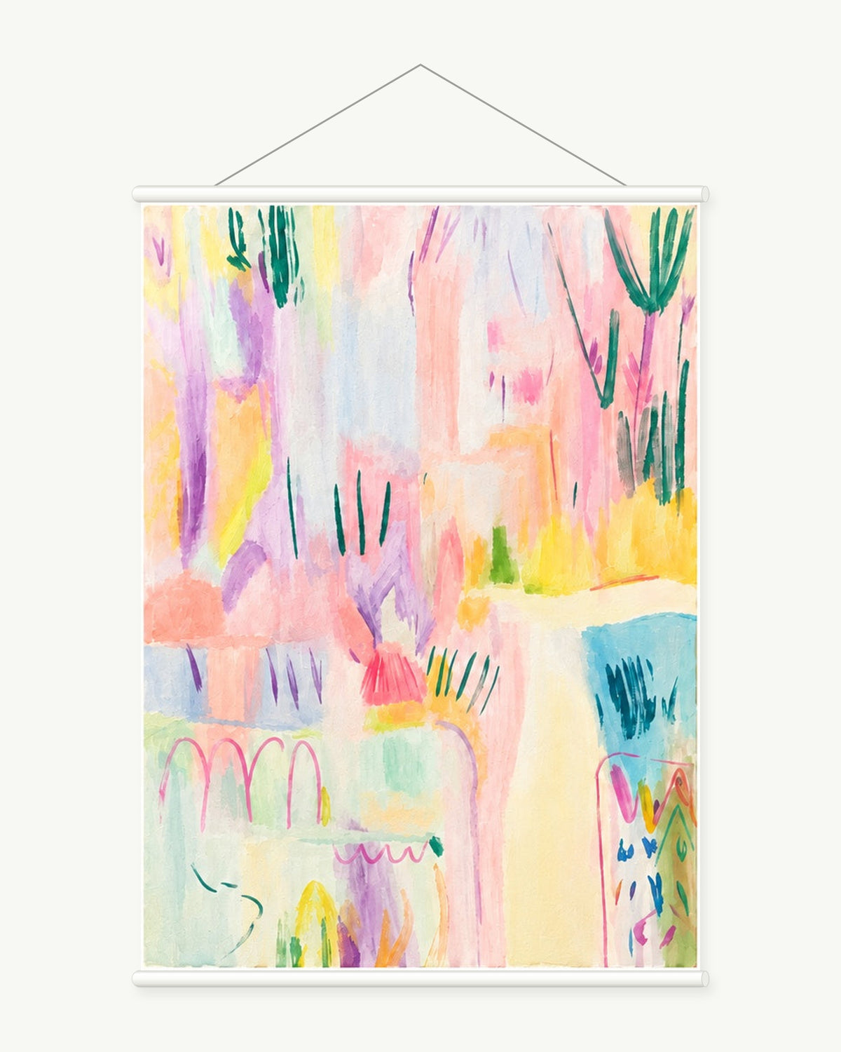 Petal Mist art print with included white cylindrical hanging rods