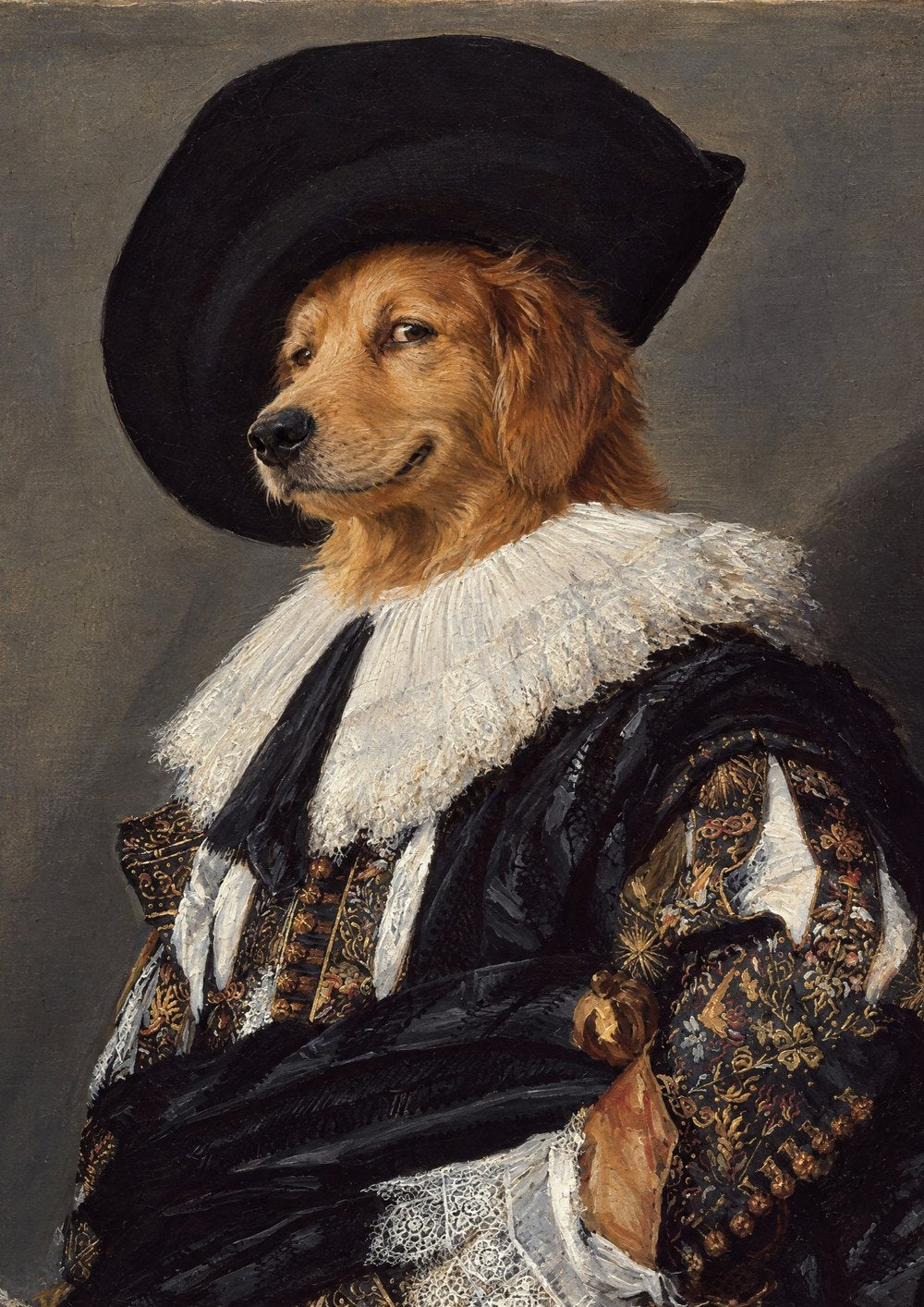 The Cavalier – a golden retriever as The Laughing Cavalier by Frans Hals