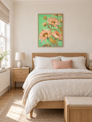 Mint Garden Blooms — styled room view with an optional frame