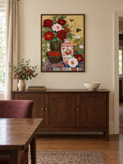 Peonies and Butterflies — styled room view with an optional frame