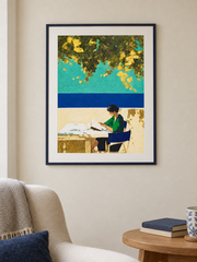 Reader Under Green Shade — close interior styling with an optional frame