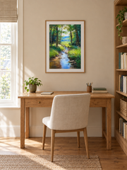 Woodland Stream — styled room view with an optional frame