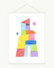 Prism House art print with included white cylindrical hanging rods