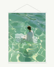Quiet Current art print with included white cylindrical hanging rods