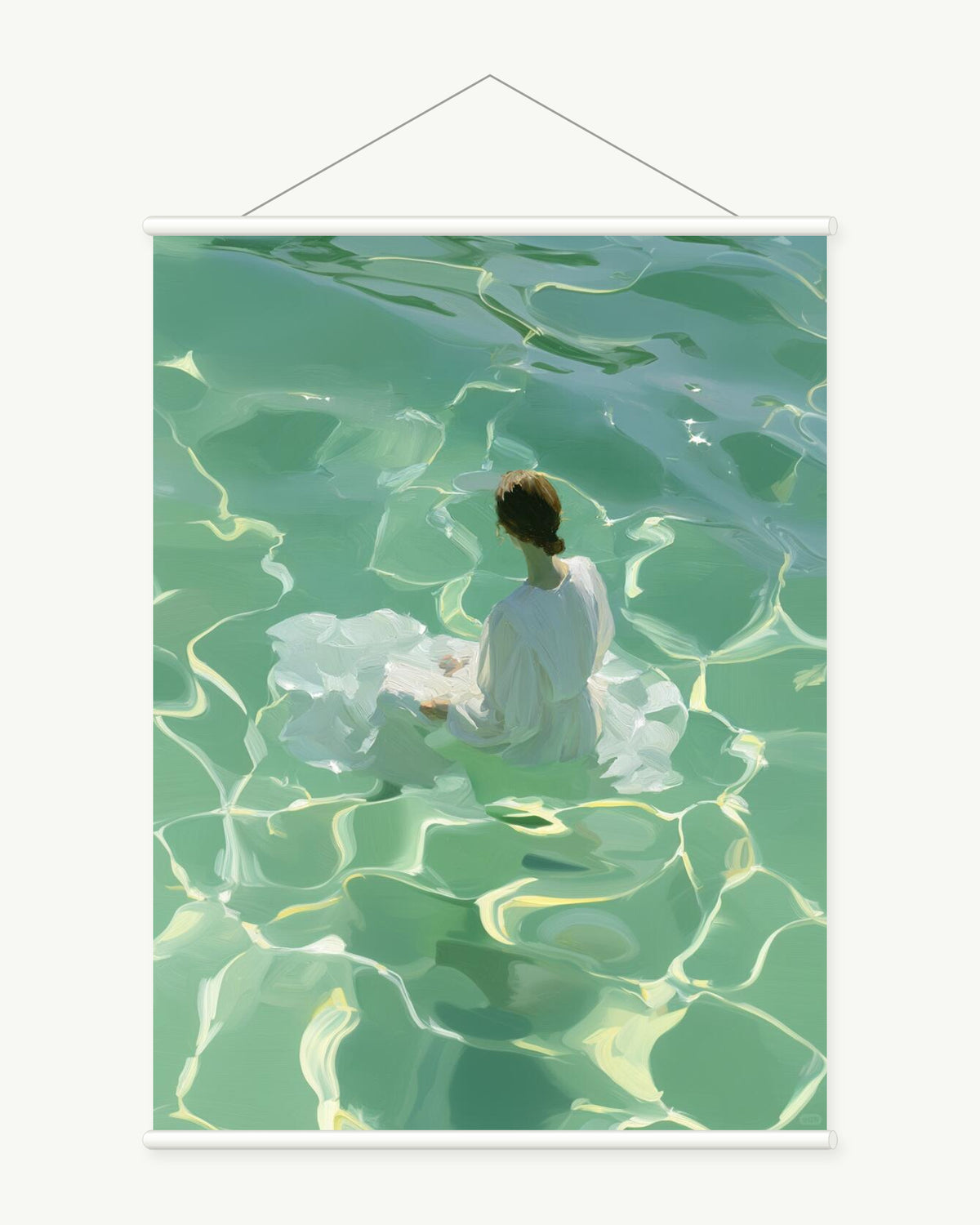 Quiet Current art print with included white cylindrical hanging rods