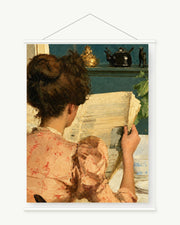 Quiet Pages art print with included white cylindrical hanging rods