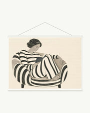 Quiet Striped Morning art print with included white cylindrical hanging rods