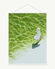 Quiet Wade art print with included white cylindrical hanging rods
