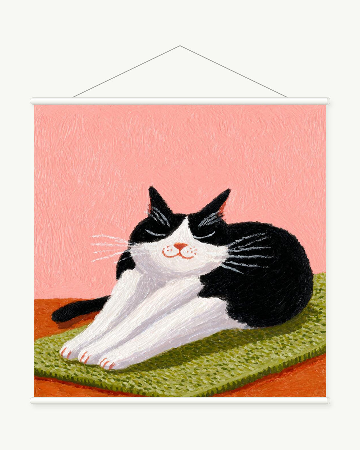 Resting Pose art print with included white cylindrical hanging rods