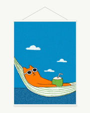 Riverside Rest art print with included white cylindrical hanging rods