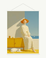Room with Blue Horizon art print with included white cylindrical hanging rods