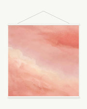 Rose Horizon art print with included white cylindrical hanging rods