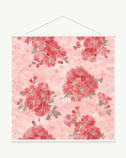 Rose Petal Field art print with included white cylindrical hanging rods