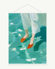 Scarlet Steps art print with included white cylindrical hanging rods