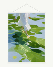 Shadow on Water art print with included white cylindrical hanging rods