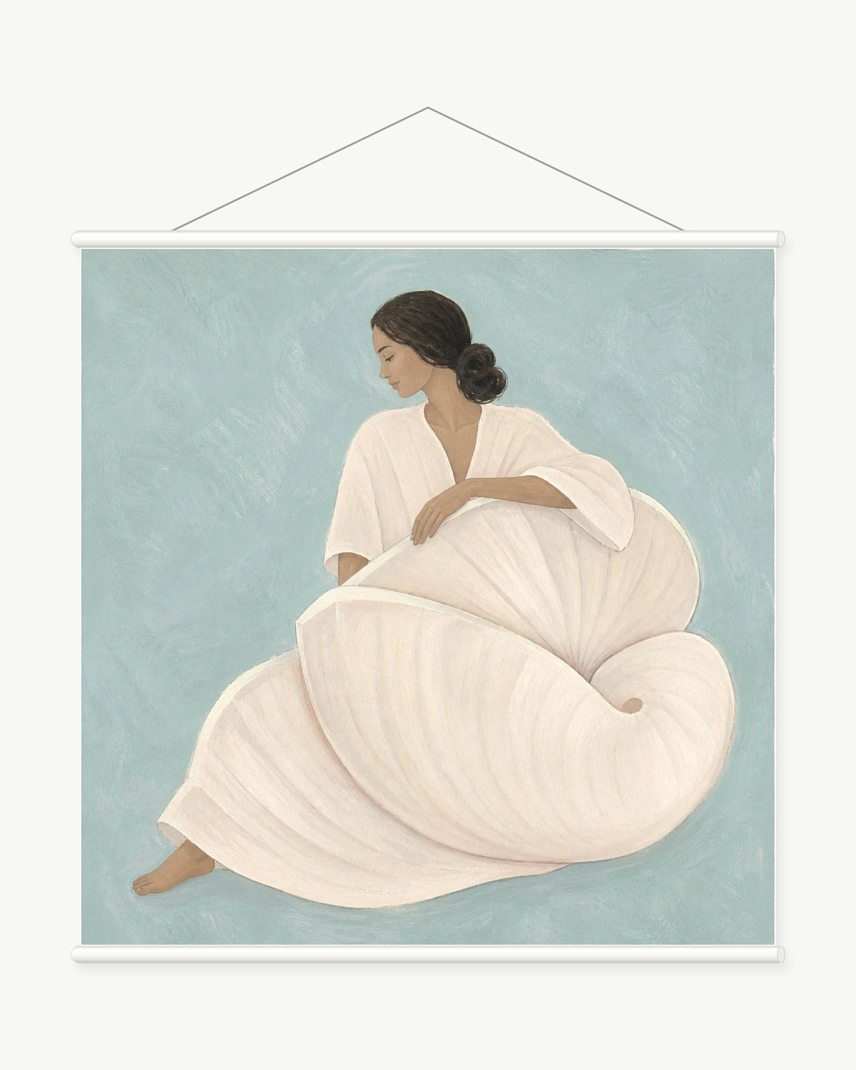 Shell Dress art print with included white cylindrical hanging rods