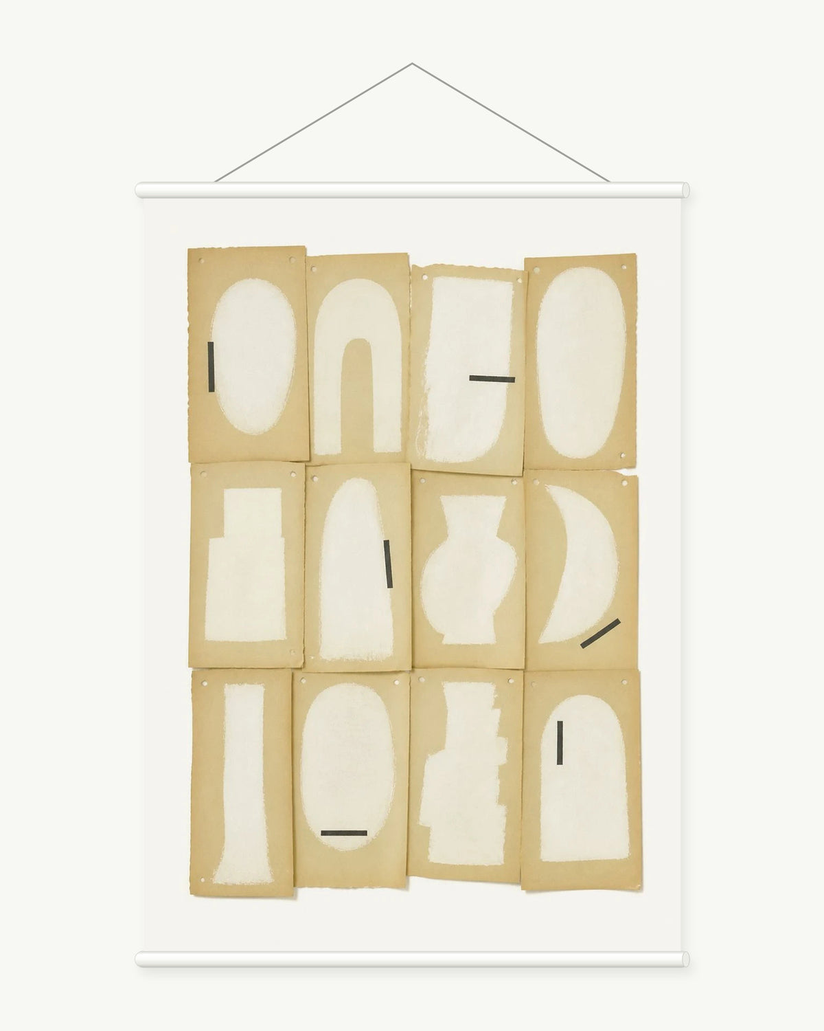 Silent Archive art print with included white cylindrical hanging rods