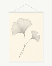 Silver Fan art print with included white cylindrical hanging rods