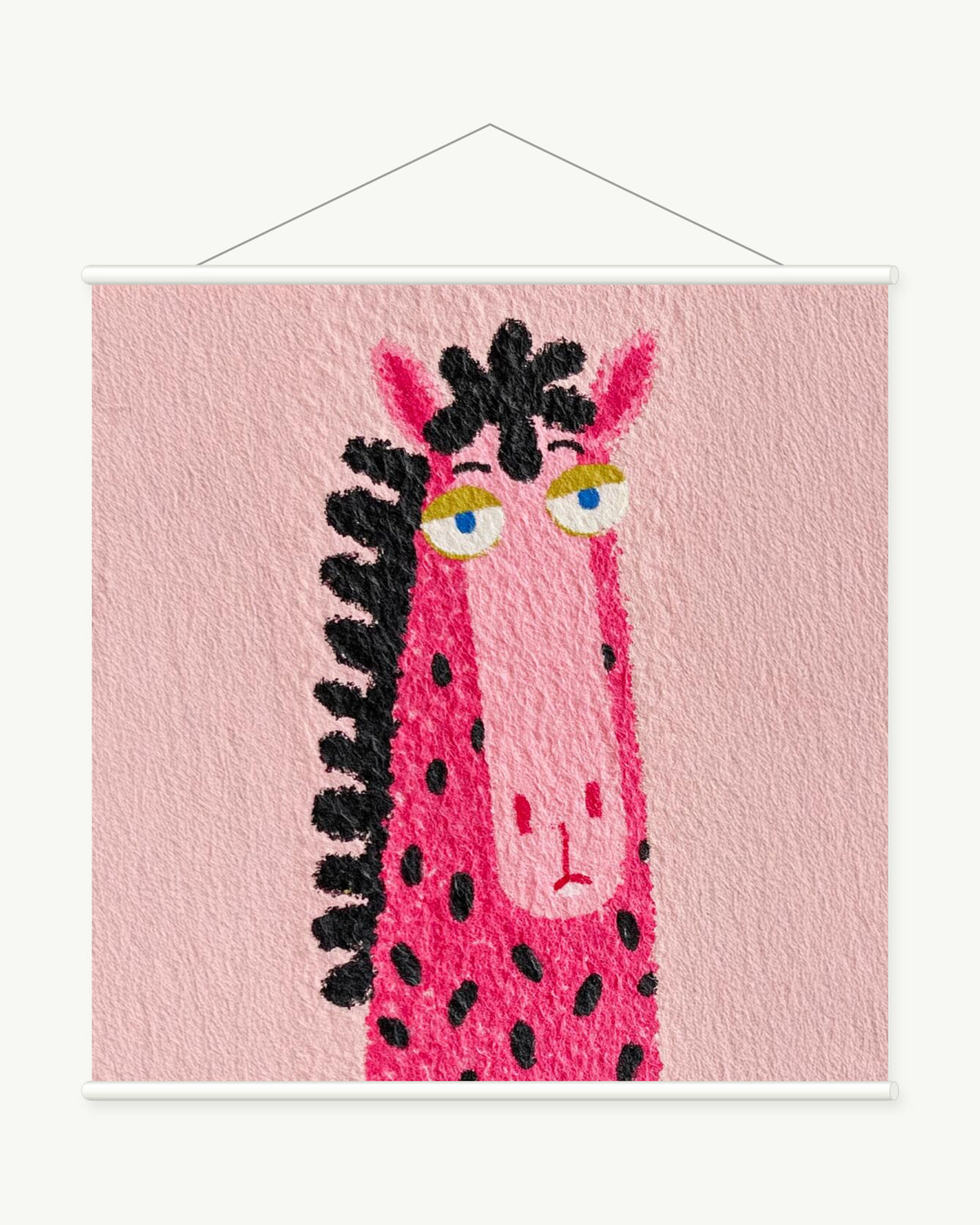 Spotted Mane Horse art print with included white cylindrical hanging rods