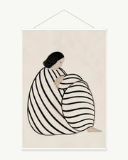 Striped Silhouette art print with included white cylindrical hanging rods