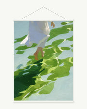 Sunlit Crossing art print with included white cylindrical hanging rods