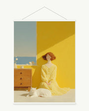 Sunlit Quiet art print with included white cylindrical hanging rods