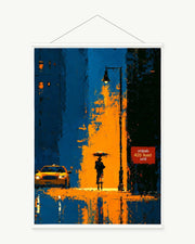 Under the Streetlamp art print with included white cylindrical hanging rods