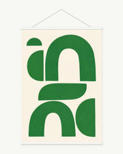 Verdant Assembly art print with included white cylindrical hanging rods