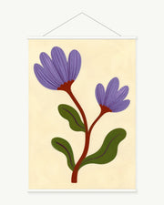 Violet Stem art print with included white cylindrical hanging rods