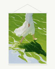 Waterline Dress art print with included white cylindrical hanging rods