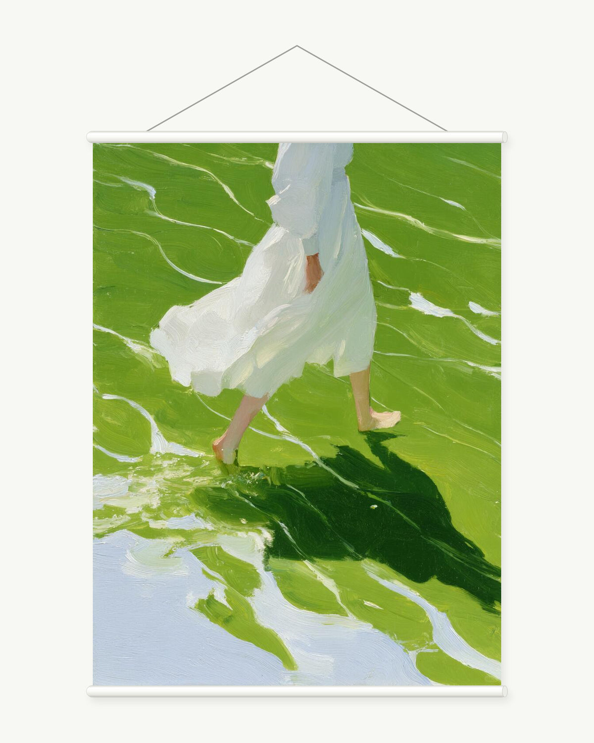 Waterline Dress art print with included white cylindrical hanging rods