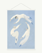 Weightless Blue art print with included white cylindrical hanging rods