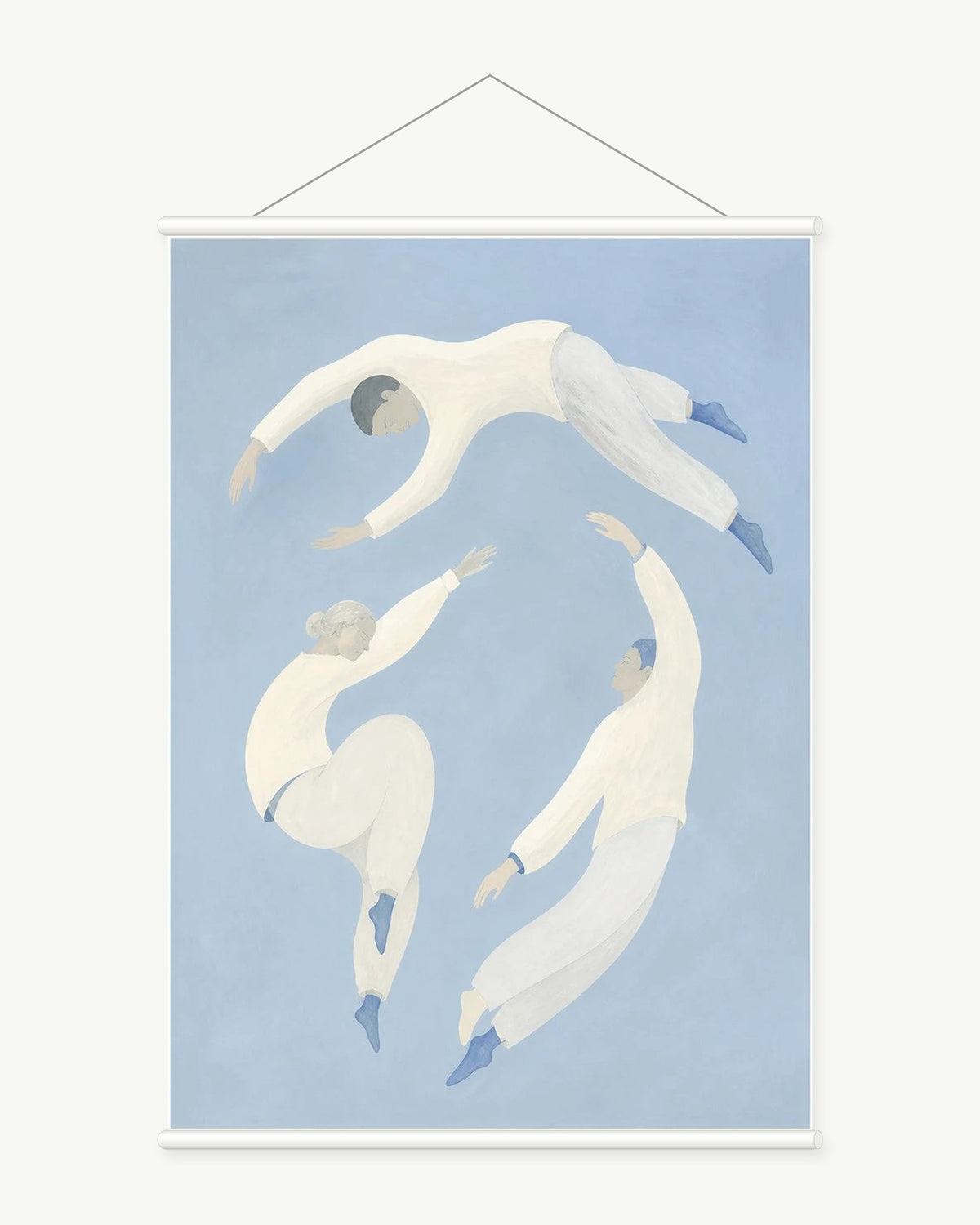 Weightless Blue art print with included white cylindrical hanging rods