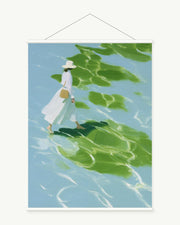 White Hat Crossing art print with included white cylindrical hanging rods