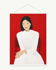 Woman in White art print with included white cylindrical hanging rods